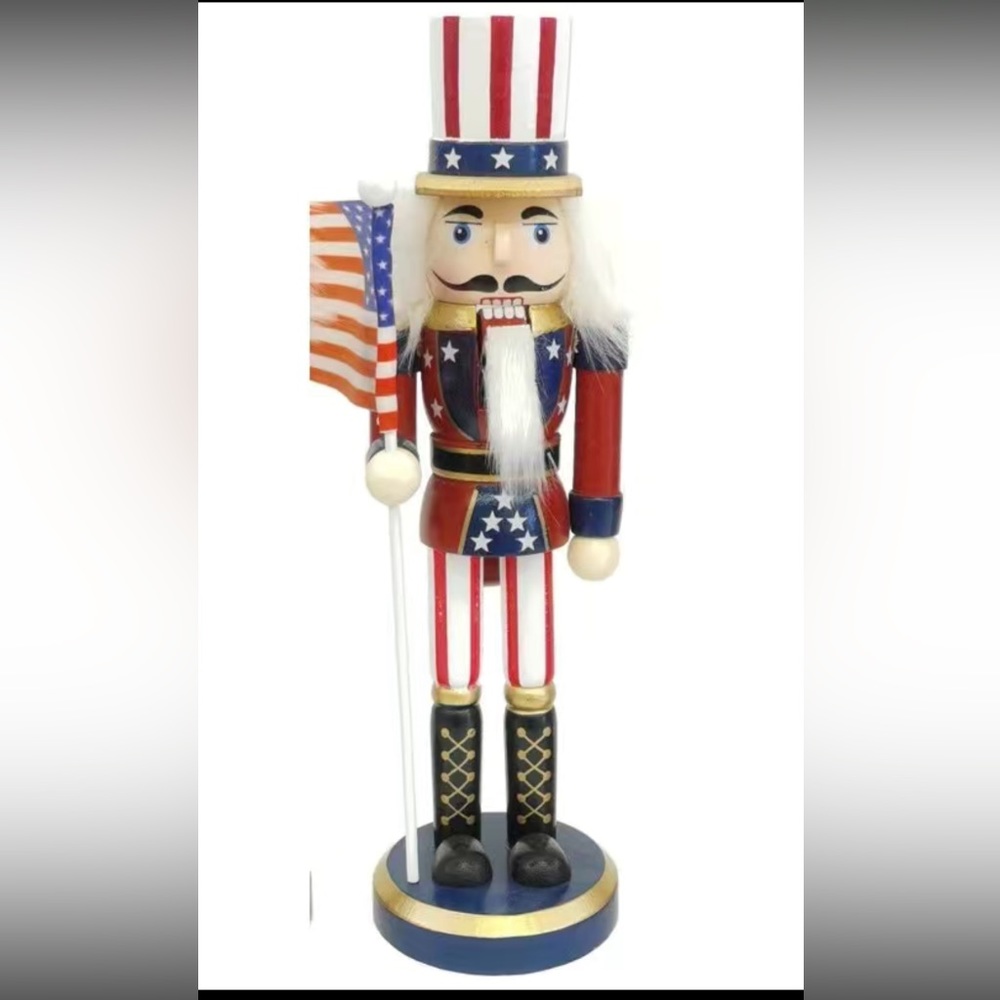 ￼Patriotic American With Flag ￼Wooden Nutcracker Decorative Christmas￼ 10” New